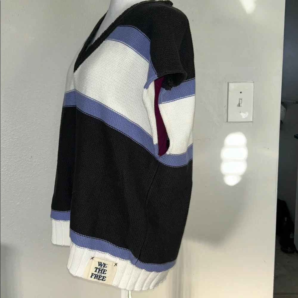 We The Free Free People Tommi Striped Sweater Vest Black White Purple M - Picture 6 of 13